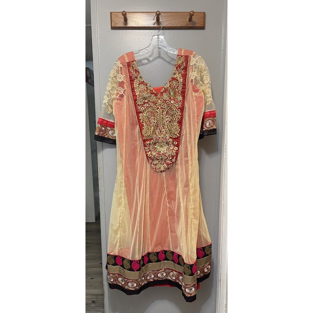 Handmade Salwar Kameez Dress Red/Gold Embroidery Beautiful Size Large